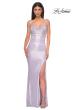 Picture of: Metallic Rhinestone Jersey Dress with Ruching and Low Back in Light Periwinkle, Style 32835, Detail Picture 5