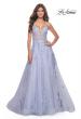 Picture of: Beautiful Lace Embellished A-Line Tulle Prom Dress with Deep V in Light Periwinkle, Style: 32062, Detail Picture 13