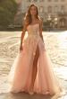 Picture of: Floral Corset Tulle Gown with High Slit and Lace-Up Back in Light Pink, Style: 33432, Main Picture