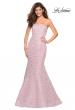 Picture of: Long Mermaid Metallic Lace Strapless Prom Dress in Light Pink, Style: 27267, Detail Picture 1