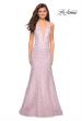 Picture of: Metallic Lace Halter Long Prom Dress with Open Back in Light Pink, Style: 27228, Detail Picture 2
