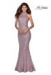Picture of: Long Sequin Gown with High Neckline and Lace Back in Light Pink, Style: 28612, Detail Picture 2