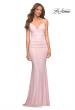 Picture of: Metallic Jersey Long Dress with Draped Neckline and Train in Pink, Style: 30633, Detail Picture 2