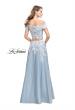 Picture of: Denim Off the Shoulder Two Piece Dress with Applique in Light Wash, Style: 25655, Back Picture