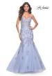 Picture of: Mermaid Lace Embellished Gown with Illusion Top in Lilac Mist, Style: 32004, Main Picture