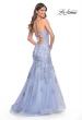 Picture of: Mermaid Lace Embellished Gown with Illusion Top in Lilac Mist, Style: 32004, Back Picture