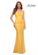 Picture of: Metallic Jersey Long Dress with Draped Neckline and Train in Yellow, Style: 30633, Detail Picture 3