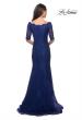 Picture of: Floor Length Lace Dress with Rhinestone Accents in Marine Blue, Style: 26943, Back Picture