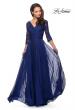 Picture of: Floor Length Chiffon Dress with Lace Sleeves in Marine Blue, Style: 27153, Detail Picture 4