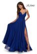 Picture of: Elegant Long Chiffon Prom Dress with Pleated Bodice in Marine Blue, Style: 28575, Main Picture