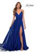 Picture of: Chiffon Prom Dress with Pleated Bodice and Pockets in Marine Blue, Style: 28611, Main Picture