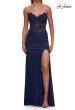 Picture of: Strapless Sheer Corset Gown with Beaded Lace and High Slit in Marine Blue, Style: 33472, Detail Picture 8
