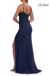 Picture of: Rhinestone Lace Jersey Gown with High Slit in Marine Blue, Style: 33587, Detail Picture 8