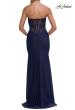 Picture of: Strapless Sheer Corset Gown with Beaded Lace and High Slit in Marine Blue, Style: 33472, Detail Picture 9