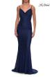 Picture of: Rhinestone Lace Gown with Draped Neckline and Open Back in Marine Blue, Style: 33264, Detail Picture 10