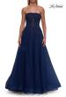 Picture of: Strapless A-Line Gown with Embroidered Corset and Slit in Marine Blue, Style: 33528, Detail Picture 10