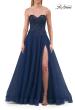 Picture of: Illusion Embroidered Lace Tulle Gown with Slit in Marine Blue, Style: 33551, Detail Picture 10