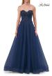 Picture of: Illusion Embroidered Lace Tulle Gown with Slit in Marine Blue, Style: 33551, Detail Picture 12
