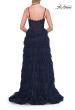 Picture of: Tiered Lace A-Line Gown with Corset Bodice and Slit in Marine Blue, Style: 33525, Detail Picture 13