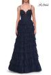 Picture of: Tiered Lace A-Line Gown with Corset Bodice and Slit in Marine Blue, Style: 33525, Detail Picture 14