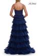 Picture of: Tiered Ruffle Gown with Beaded Bodice and High Slit in Marine Blue, Style: 33493, Detail Picture 17