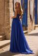 Picture of: Chiffon Gown with High Slit and Strapless Lace Top in Marine Blue, Style 32804, Back Picture