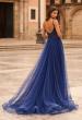 Picture of: Rhinestone Lace A-Line Gown with Sheer Bodice and Slit in Marine Blue, Style: 33674, Back Picture