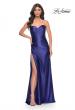 Picture of: Stretch Satin Gown with Sweetheart Top and Illusion Back in Blue, Style: 32159, Detail Picture 1