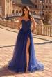 Picture of: Tulle Ball Gown with Beaded Corset Bodice and High Slit in Marine Blue, Style: 33410, Detail Picture 1