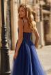 Picture of: Lace Corset Tulle Gown with High Slit and A-Line Skirt in Marine Blue, Style: 33436, Detail Picture 2