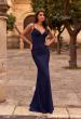 Picture of: Lace Fitted Gown with Ruched Bodice and Sheer Back in Marine Blue, Style: 33443, Detail Picture 2