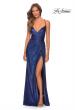 Picture of: Long Metallic Jersey Prom Dress with Knot Detail in Marine Blue, Style: 28363, Detail Picture 4