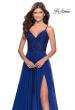 Picture of: Chiffon Prom Dress with Sheer Floral Lace Bodice in Marine Blue, Style: 28664, Detail Picture 4