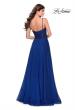 Picture of: Chiffon Prom Dress with Sheer Floral Lace Bodice in Marine Blue, Style: 28664, Detail Picture 5