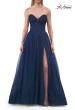 Picture of: Strapless A-Line Gown with Sheer Corset Bodice and High Slit in Marine Blue, Style: 33307, Detail Picture 5