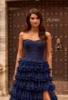 Picture of: Strapless Tiered Ruffle Tulle Gown with Slit in Marine Blue, Style: 33727, Detail Picture 5