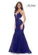 Picture of: Lace and Tulle Mermaid Gown with Side Cut Outs in Jewel Tones in Marine Blue, Style 31132, Detail Picture 7