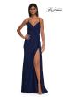 Picture of: Jersey Prom Dress with Unique Ruched Waist and Lace Up Back in Marine Blue, Style: 32977, Detail Picture 7