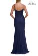 Picture of: Rhinestone Lace Jersey Gown with High Slit in Marine Blue, Style: 33587, Detail Picture 7