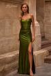 Picture of: Net Jersey Prom Dress with Strapless Top and Flattering Ruching in Matcha , Style 32946, Main Picture
