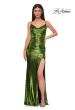 Picture of: Simple Metallic Jersey Dress with Draped Neckline and Low Back in Matcha , Style 32782, Detail Picture 13