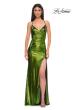 Picture of: Ruched Metallic Jersey Dress with Open Lace Up Back in Matcha , Style 32945, Detail Picture 7