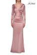 Picture of: V-Neck Satin Gown with Ruched Bodice and Three-Quarter Sleeves in Mauve, Style: 33152, Detail Picture 11