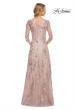 Picture of: Metallic Lace Long Gown with Three-Quarter Sleeves in Pink, Style: 30054, Back Picture