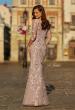 Picture of: Embroidered Lace Gown with Sheer Sleeves and Fitted Silhouette in Mauve, Style: 31464, Back Picture