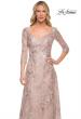 Picture of: Metallic Lace Long Gown with Three-Quarter Sleeves in Pink, Style: 30054, Detail Picture 1