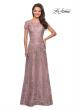Picture of: Long Lace Dress with Sheer Neckline and Cap Sleeves in Mauve, Style: 27935, Detail Picture 2