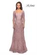 Picture of: Embroidered Lace Gown with V Neckline and Flare Skirt in Mauve, Style: 27949, Detail Picture 2