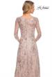 Picture of: Metallic Lace Long Gown with Three-Quarter Sleeves in Pink, Style: 30054, Detail Picture 2