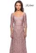 Picture of: Embroidered Lace Gown with V Neckline and Flare Skirt in Mauve, Style: 27949, Detail Picture 7